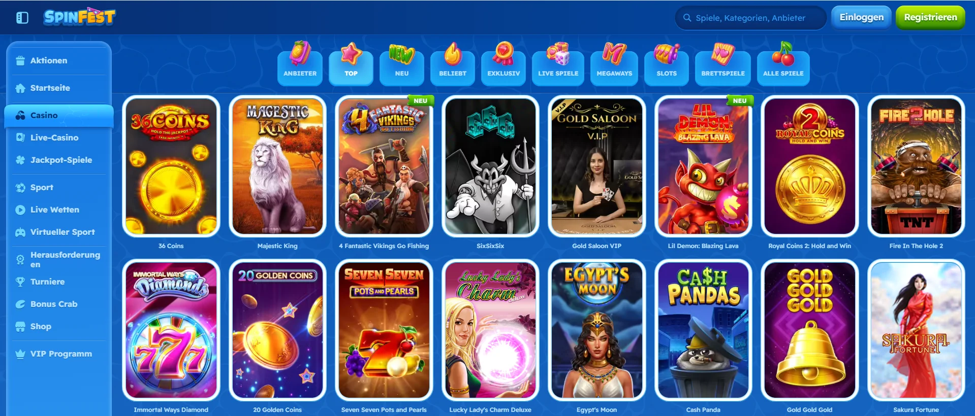 Die gefragtesten slots im Spinfest casino 